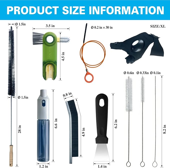 King Origin 13 PCS Deep Crevice Cleaning Brush Set | Flashlight Gloves &Drain Brush - Dryer Vent Cup Lid Straw Gap Cleaning Tools Professional Cleaning Supplies