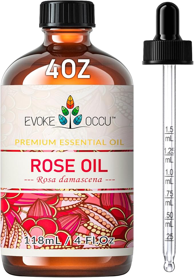 EVOKE OCCU Rose Essential Oil for Skin, Body Care & Perfume for Women | Enhances Relaxation in Bedroom, Spa, Yoga Studio, Suitable for All Seasons and Daily Applications - 118ml / 4 fl oz