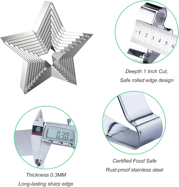 Star Cookie Cutter Set 8-Piece 1.5" to 5" by QAAQS