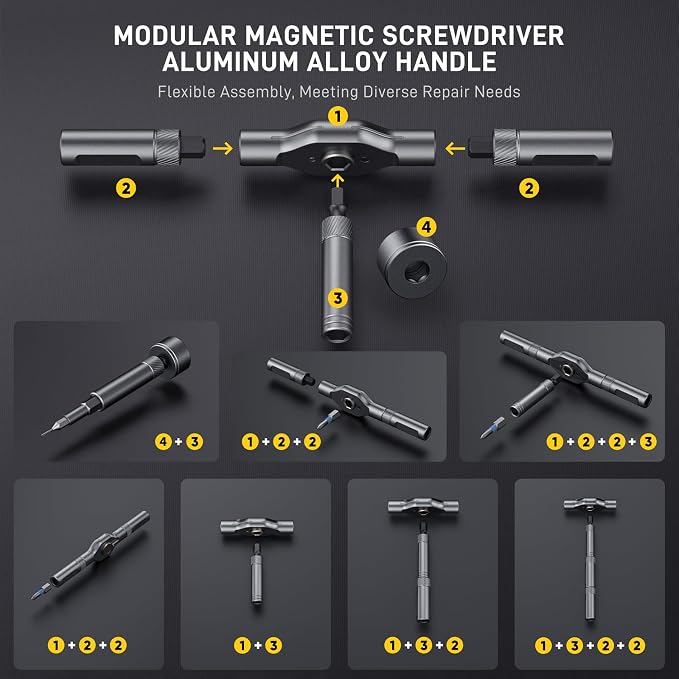 74 in 1 Magnetic Ratchet Screwdriver Set with Detachable T Handle | S2 Steel Bits Screwdriver Set, Repair Tool Kit for Furniture, Precision Electronics, Bicycle, DIY, Computer, Gift for Man