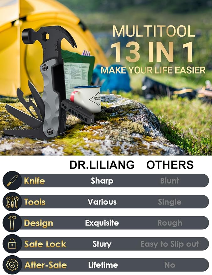 Stocking Stuffers for Men Gifts,Multi Tool Hammer Multitool for Camping | White Elephant Gifts Camping Accessories, Christmas Cool Gifts Ideas for 13-in-1 Tools, Survival Gadgets for Dad Husband