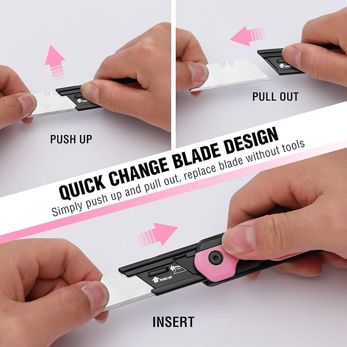 WORKPRO 2-in-1 Folding Knife/Utility Knife, Wood Handle, G10 Handle | Quick-Change Box Cutter, Liner Lock, Belt Clip, 10 SK5 Blades, Carton Cutting, Camping, Hiking, DIY Projects, Pink Ribbon
