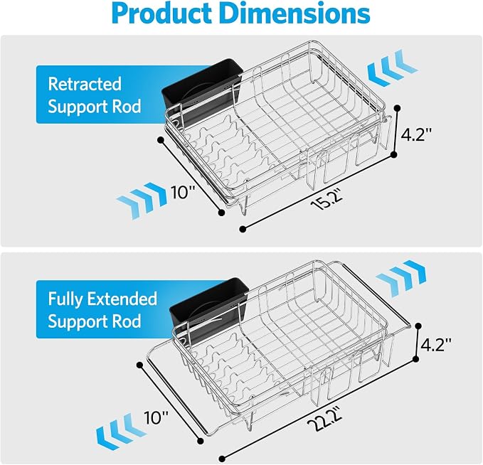 Delamu Over The Sink Dish Drying Rack for Small Kitchen | Expandable Stainless Steel in Sink Dish Drainer, Dish Rack for Kitchen Inside Sink with Utensil Holder, Rustproof, Small