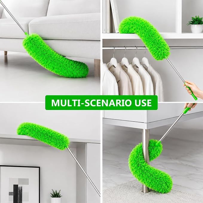 AZUN Microfiber Duster for Ceiling Fans, 30-100 in Telescoping Pole, Green | Microfiber traps dust. Long duster for high ceilings. Cleans ceiling fans, blinds and cobwebs. Washable and reusable.
