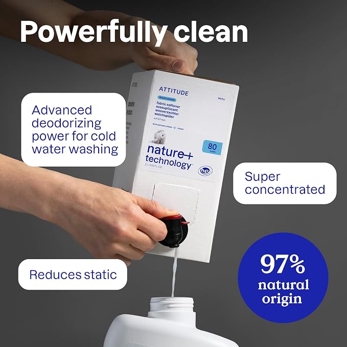 ATTITUDE Liquid Fabric Softener Refill,Plant-Based & Vegan,HE Compatible,Naturally Derived,Wildflowers Scent,80 Loads,67.6 Fl Oz,(Pack of 2)