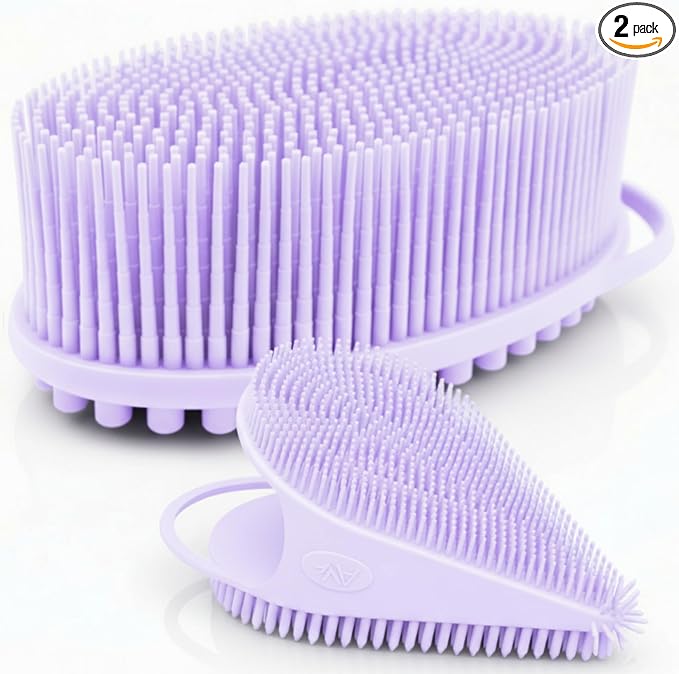 Avilana Premium Body Scrubber and Face Brush Set - Trusted Since 2017 - SGS Certified Silicone 2-in-1 Shower Kit, Dual Sided Gentle Exfoliating Loofah Alternative Sensitive Skin Women Men Gift