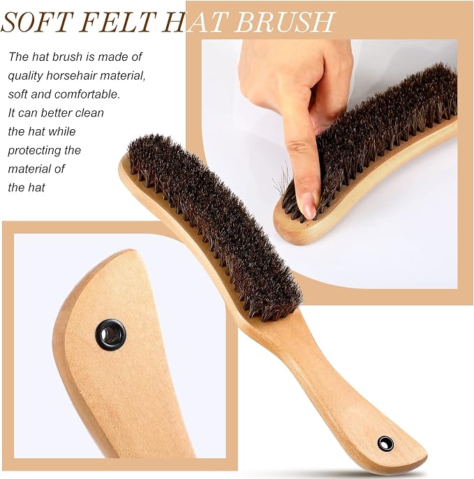 Patelai 2 Pcs Felt Hat Brush Wooden Cowboy Hat Horse Hair Brush for Suede Cleaning Removes Dust Stains Hair Cap Wool Coats Suits Clothes Furniture Clean Supplies