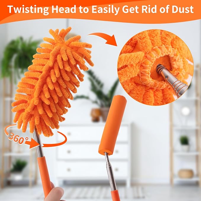 Mini Duster for Cleaning, 360° Bendable Hand Dusters with Extension Pole, Washable Small Duster for Car Interior, Office, Furniture