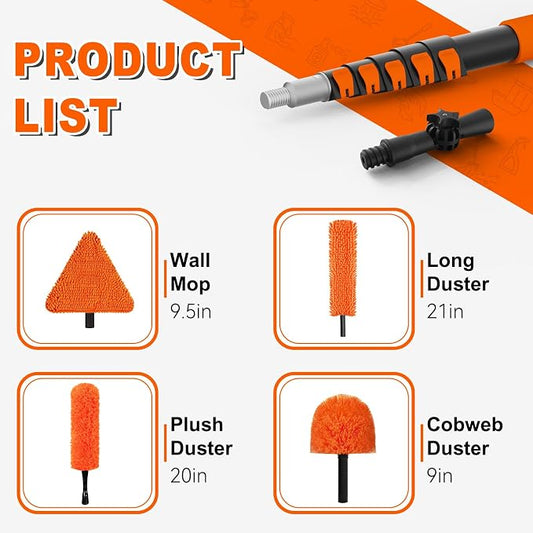 SISUPASSIE 24FT Duster Cleaner Kit, Dusters for Cleaning with Extension Pole, Baseboard & Wall and Window Cleaner Mop for Fan Blades, High Ceiling and Cobweb