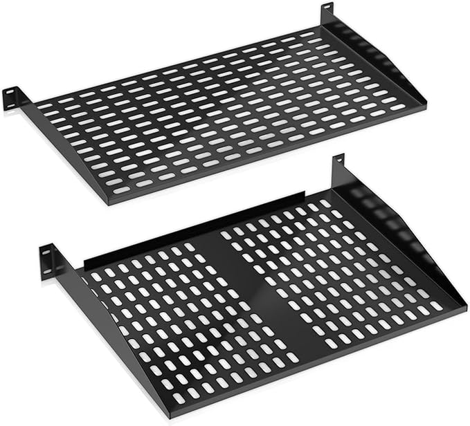 Pyle 19-Inch 2U 2 Pack Server Rack Shelves - Server Rack Mount Tray, Cantilever Mount, Wall Mount Rack, Computer Case Mounting Tray, Black - Pyle PLRSTN62U