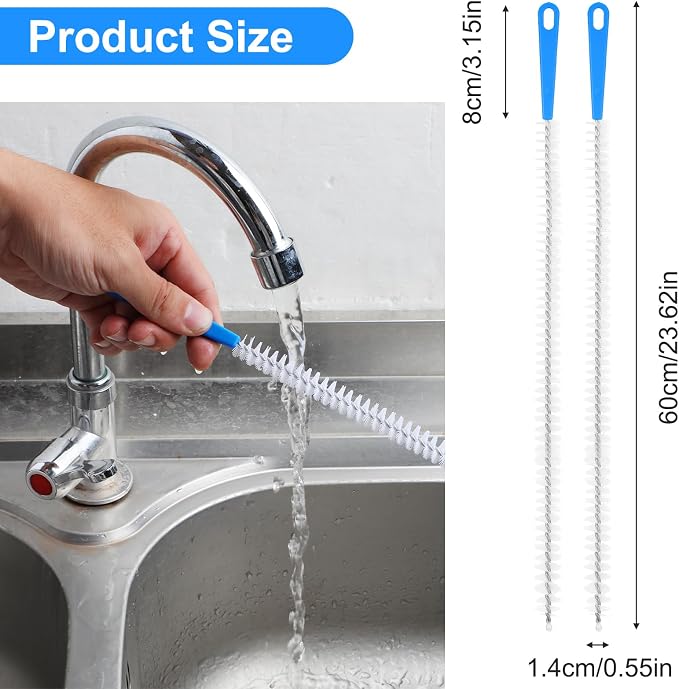 Yuanchu 2 Pack Flexible Drain Cleaning Brush, 23.6inch Long Drain Clog Remover Tool with Nylon Bristles Rust-Resistant Sink Unblocker Tool for Toilet Kitchen Shower Sewer Tub