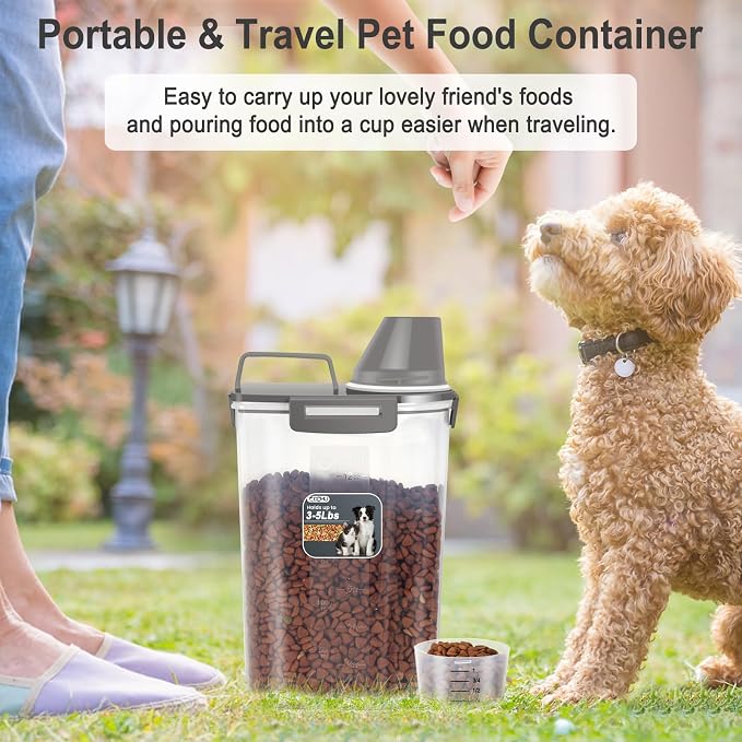 Dog Cat Food Storage Container, Pet Food Pourable Container Airtight with Large Spout & Cup, BPA-Free Plastic Food Dispenser for Pet Food, Bird Seed, Rice, Flour (Dark Olive, 2.5L (2 pack))