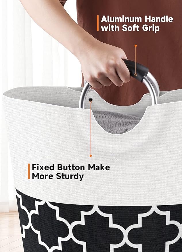 Fabspace Large Laundry Basket Laundry Hamper Bag Washing Bin Clothes Bag Collapsible Tall with Handles Waterproof Travel Bathroom College Essentials Storage for College Dorm, Family (Black) 75L | Freestanding Laundry Hamper, Waterproof Dirty Clothes St...