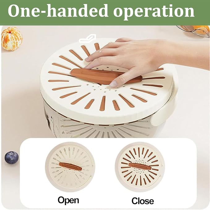 2 Pcs Fruit Vegetable Washing Bowl with Strainer, 2.85QT+1QT Multipurpose Drain Basket with Lid & Foldable Handle, Food Strainer Container for Kitchen, Fridge, Picnics, Apartment, BPA-Free Material