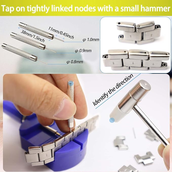 GLDCAPA Watch Link Removal Kit, Watch Band Sizing Tool for Watch Strap Adjustment, Watch Pins Replacement, Watch Hammer, Spring bar (Blue)
