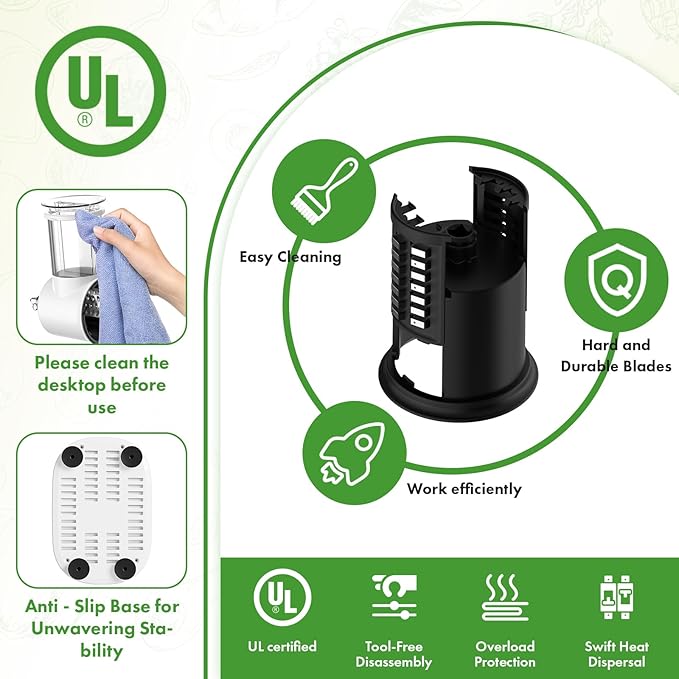 GVODE 5-in-1 Electric Cheese Grater and Vegetable Slicer, White | 700W Powerful Rotary Grater, Multiple Attachments, For the Kitchen