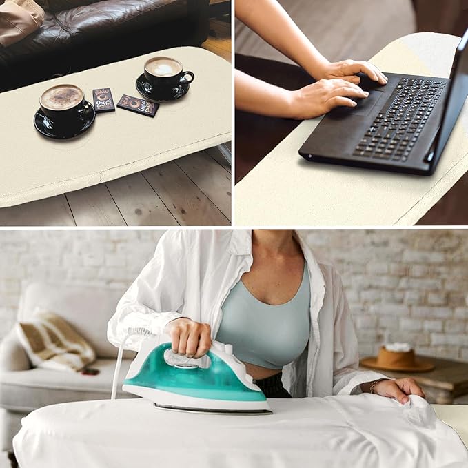 Mini Ironing Board with Iron Rest, Small Iron Board Foldable with Heat Resistant Cover, BlissBoard Tabletop Compact Iron Table for Dorms, Aprtment and Travel, 32"x12", Ivory