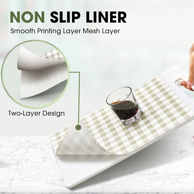 Beautysaid Shelf and Drawer Liner for Kitchen Cabinet Non Adhesive Non Slip | Shelf Paper Waterproof Washable Thickened for Dresser Pantry Shelve Bathroom Protector Liner(Checkered,23.6 in x 30 FT)