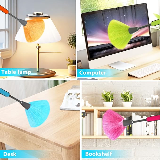 4 Pack 10 inch Microfiber Duster, Feather Duster, Grips Microfiber Delicate Duster for Cleaning Keyboard, Computer Screen, Books, Photo Frames