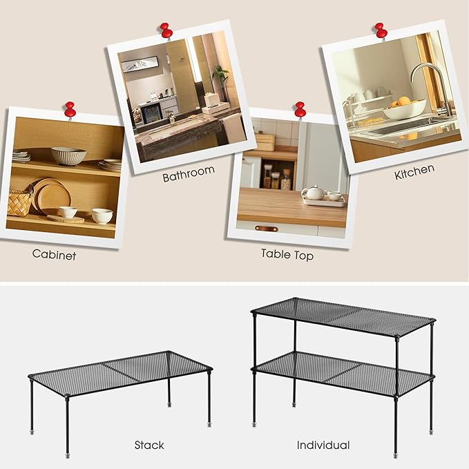 2-Pack Kitchen Cupboard Shelf Organizer | Expandable & Stackable, For Cabinet, Counter Cupboard Organiser, For Bathroom, Kitchen, Laundry Room