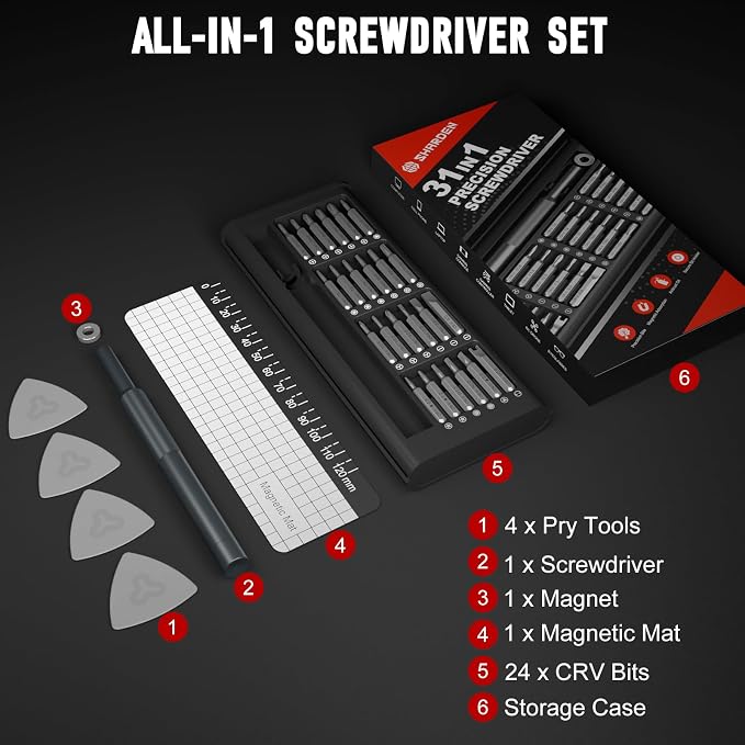Precision Screwdriver Set for Electronic Repair 31 in 1 | Small Screwdriver Set, Magnetic Repair Tool Kit for Laptop, iPhone, Cell Phone, PC, MacBook, Computer, PS5, Glasses, Watch