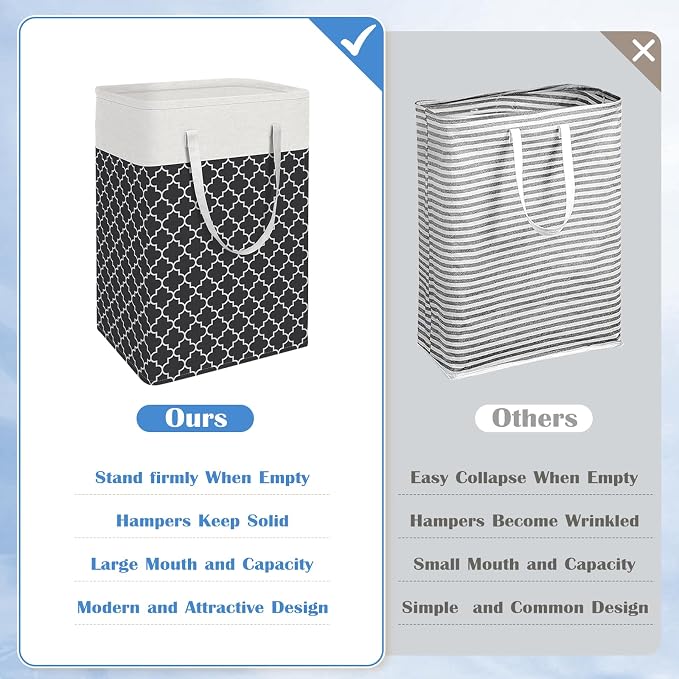 BlissTotes 3-Pack Laundry Basket, Collapsible Laundry Hamper, Black, 88L | Laundry Clothes Hamper, Hampers for Bedroom, Freestanding Hamper with Handles, Clothes Laundry Basket