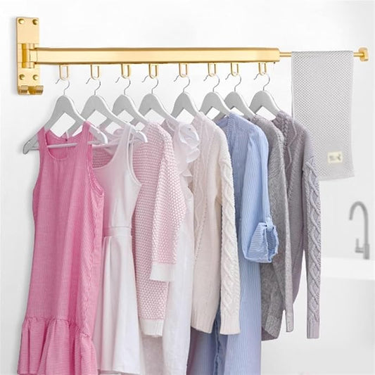 Pull Out Clothes Hanger Rail Rack - Clothes Airer - Clothes Drying Rack Wall Mounted with Space Saver Hangers Design Universal Folding Retractable for Balcony,Gold-60cm