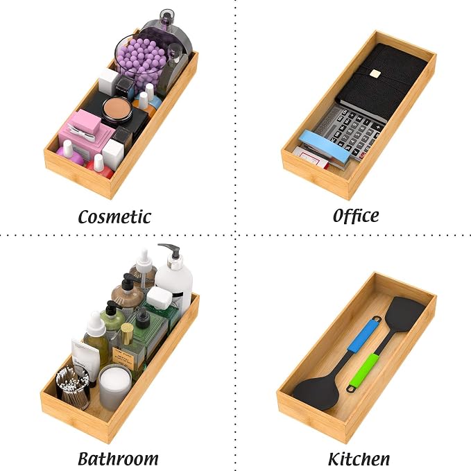 Bamboo Kitchen Drawer Organizer 15"x 6", Storage Box for Utensil Organizer | Wooden Silverware Tray Cutlery Holder Flatware Containers, Multi-Use Deep Drawer Dividers Organizer for Bathroom, Jewelry