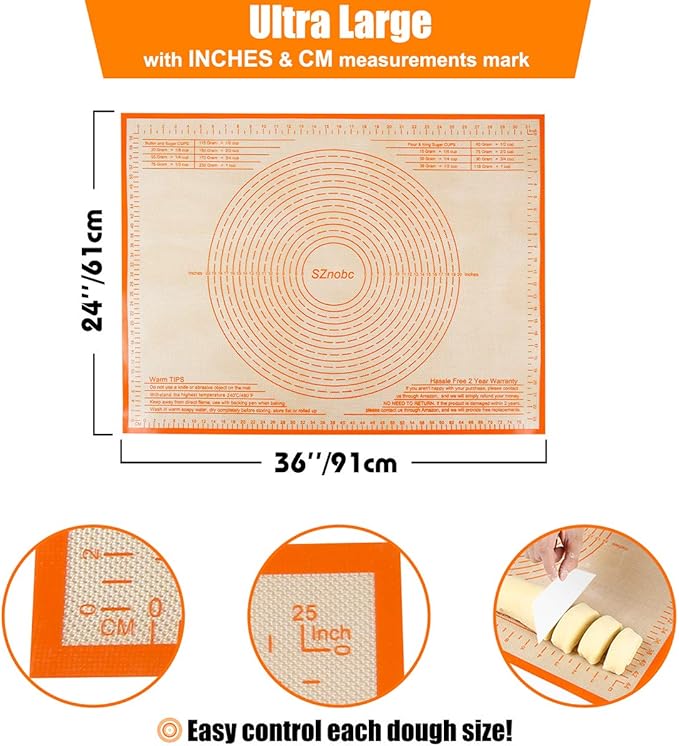 Silicone Pastry Mat 34X26 inch Baking mat Perfect for Dough, Pastry, Pie Crust, Fondant, Cookies, Bread, Pasta/Pizza,Pastry Board, Kitchen Counter Mat