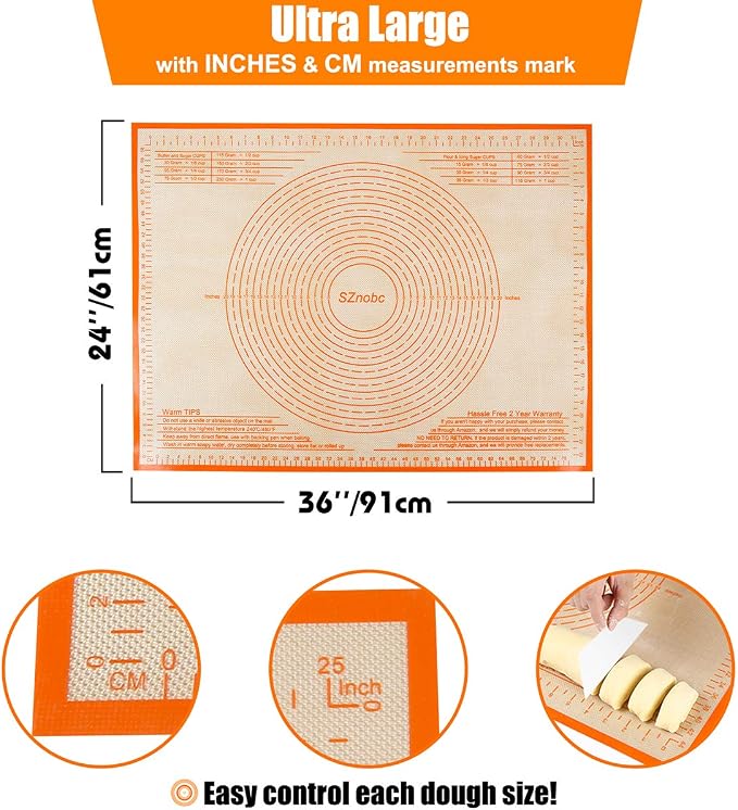 Silicone Pastry Mat 36X24 inch Baking mat Perfect for Dough, Pastry, Pie Crust, Fondant, Cookies, Bread, Pasta/Pizza,Pastry Board, Kitchen Counter Mat
