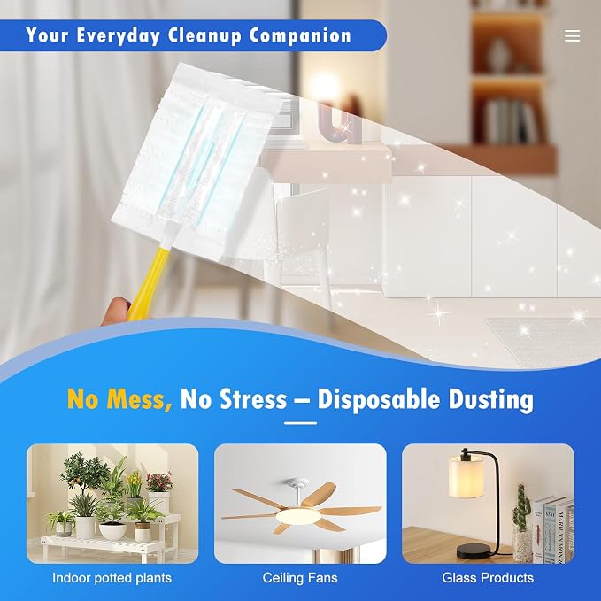50 Count Duster Refills Compatible with Swiffer Duster Handles, 1 Handle | Dense Microfiber, Dust Lint and Pet Hair Pickup, For Blinds Shelves Fans Electronics and Car Interiors