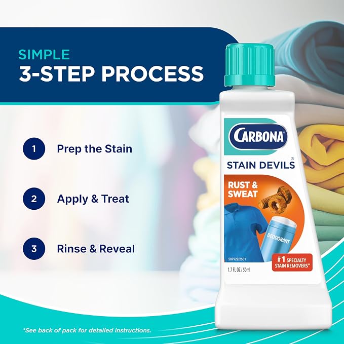 Carbona Stain Devils® #9 | Rust & Perspiration | Professional Strength Laundry Stain Remover | Multi-Fabric Cleaner | Safe On Skin & Washable Fabrics | 1.7 Fl Oz, 3 Pack