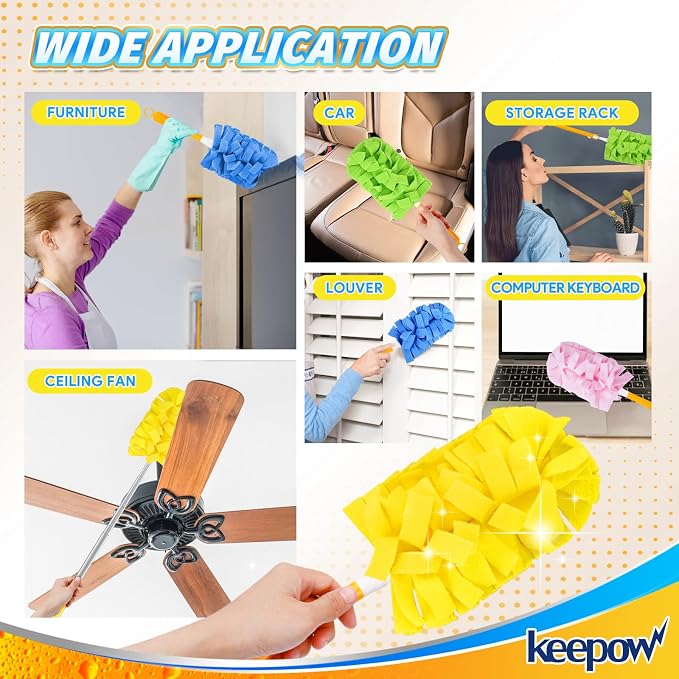 KEEPOW 20 Pcs Refills Compatible with Swiffer Duster, 360 Heavy Duty Fleece | Reusable 360 Degree Microfiber Fleece Duster Refills for Home, Office & Car Cleaning, Compatible with Swiffer Duster, 20 Pack