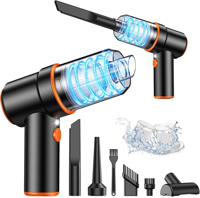 KMM Handheld Car Vacuum Cleaner, 9000PA Hand Held Vacuum & Air Duster | 120W High Power, Portable, Cordless, Rechargeable, Multi-Nozzles & LED Light, For Home, Car, Office