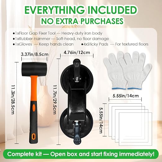 Floor Gap Fixer Tool to Fix a Floor, Vinyl Floor Repair Kit with Strong Suction Cups, Laminate Flooring Tools, Includes Plank Grabber and Mallet