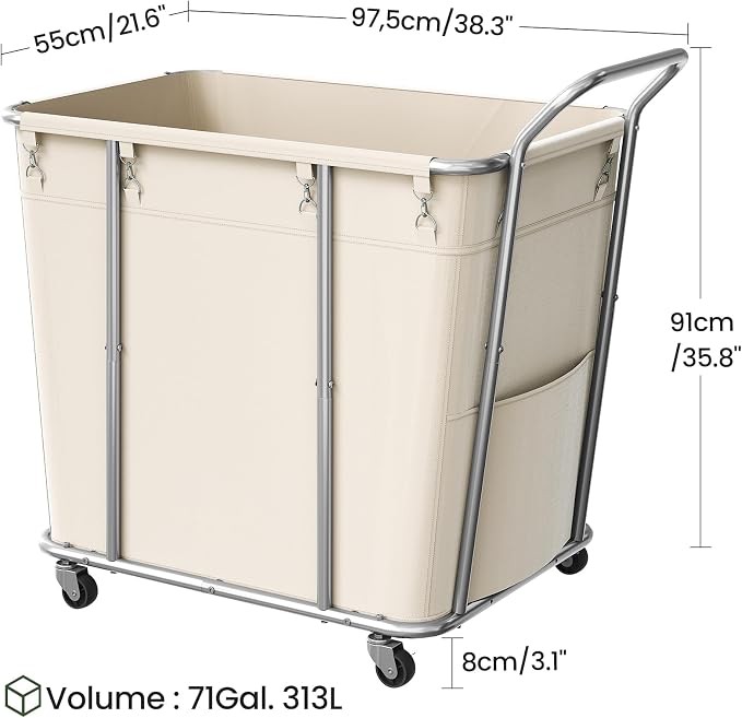 CHOEZON Laundry Sorter, 313L Large Laundry Basket, Rolling Hamper, Minimalist Laundry Organizer on Wheels, for Laundry Room, Bedroom, Guest Room, Beige TXY09WM