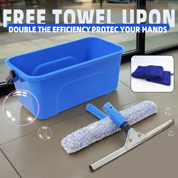 Window Washing Kit,Window Cleaning Squeegee Kit with Bucket | Professional window washing equipment,Squeegee for Window Cleaning,window squeegee for home Outdoor Car Commercial Use