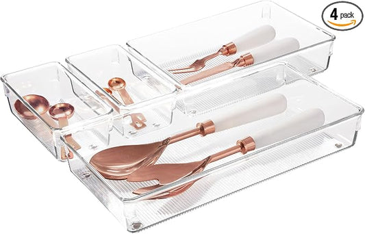 iDesign 4-Piece Kitchen Drawer Organizer Set, Clear | For Kitchen, Counter Top, Pantry