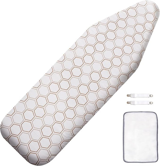 SheeChung Ironing Board Cover and Pad 18"x49",Wide Ironing Board Cover with Thick Scorch Resistant Padding,Silicone Coating,Hook and Loop Fastener Strap,Standard Iron Board Covers
