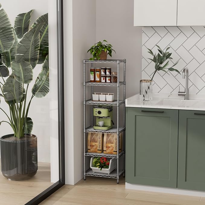 Golpart 6Tier Adjustable Storage Shelves Metal Wire Shelving Standing Shelf | Utility Heavy Duty Unit Rack Closet Organize for Home Kitchen Laundry Room Organization Pantry 10"Dx16"Wx63"H Grey