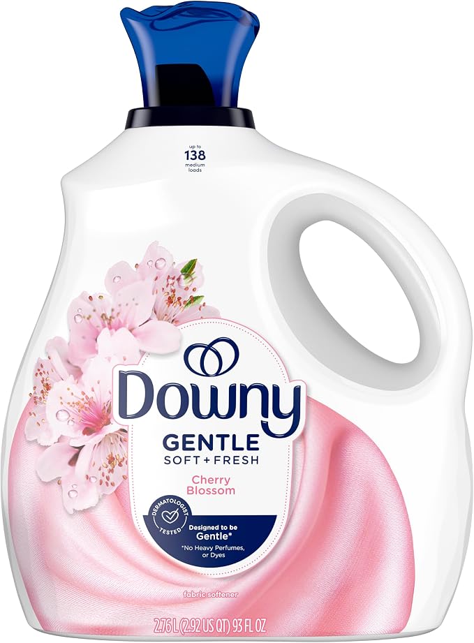 Downy Gentle Soft + Fresh Fabric Softener Liquid, Liquid Fabric Softener Designed to be Gentle on Skin, Cherry Blossom Scent, 93 fl oz, 138 loads
