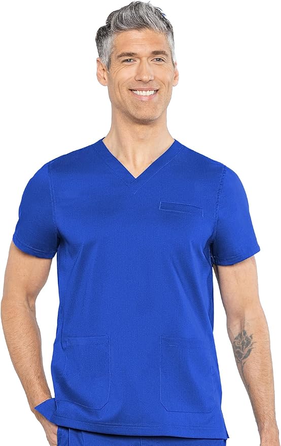 Med Couture Rothwear Touch Mens Scrubs Top 3 Pockets Modern Fit | 2-Way Stretch, Ultra-Soft Fabric, Lightweight Feel, Knit Details, Side Vents, Durable Construction, Easy Care