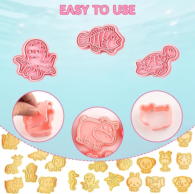 24 Pcs Animal Cookie Cutters with Plunger Stamps Set 3D Animals Lion Cookie Cutters Stamps Plastic Cookie Cutter Animal Cracker Cookie Cutters Cookie Stamps for Baking Supplies
