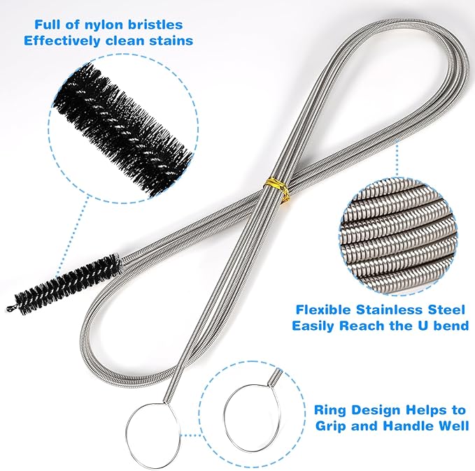 Ixiaoyoo 11 Pcs Cleaning Brushes Set, 8 Inch + 60 Inch Cleaner Brushes | Black Nylon Brushes Kit for Bottles, Tumbler, Sippy Cups, Pet Waterers, Drinking Straws, Pipes, Sink Drain, Fish Tank, Hose