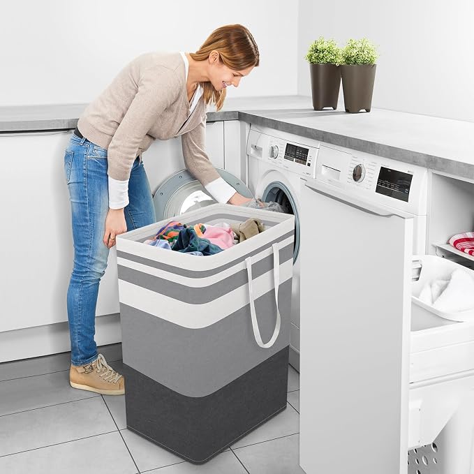 StorageRight Laundry Basket Hamper, 125L Collapsible Clothes Storage, Grey | Freestanding Clothes Hampers, Foldable design, with Easy Carry Handles, For Laundry, Bedroom, Dorm, Clothing, Towels, Toys