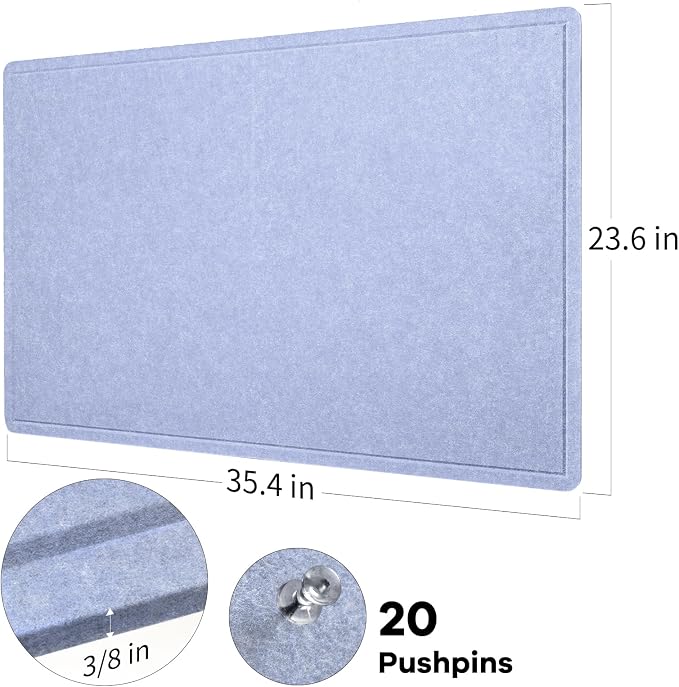 Felt Bulletin Board 36x24 inches, Decorative Pin Board for Home & Office | Cork Board Alternative for Wall with Push Pins, Display Mood Board for Photos, Notes & Reminders