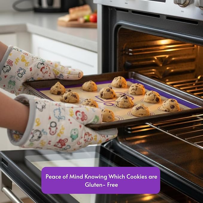 Non-Stick Silicone Baking Mat Set of 2 - Gluten-Free Labeled Reusable Baking Mats for Cookie Sheet - Non Slip & Food Safe - Perfect for Pastries, Macaroons, Bread & Oven Use