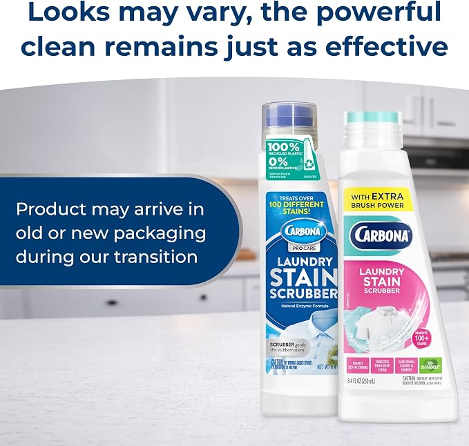 Carbona Laundry Stain Scrubber | Bio-Enzyme Stain Remover | Eliminates Fat, Oil, Blood, Milk, Fruit, Ketchup, Vegetables & Baby Food Stains | Save On Skin & Washable Fabrics | 3 Pack