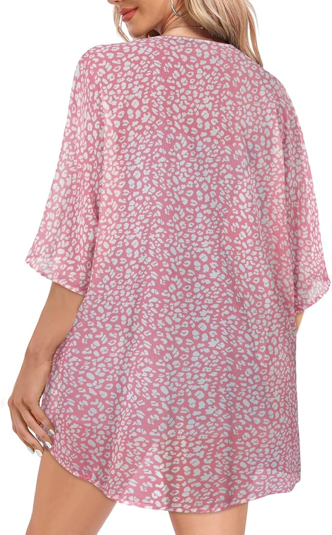 Women Kimono Cardigans Summer Cover Up Hawaiian Shirts Floral Print Tops | ROSEMIA chiffon kimono open front cardigans, beach cover ups, daily casual tops, cruise outfits, summer resort wear