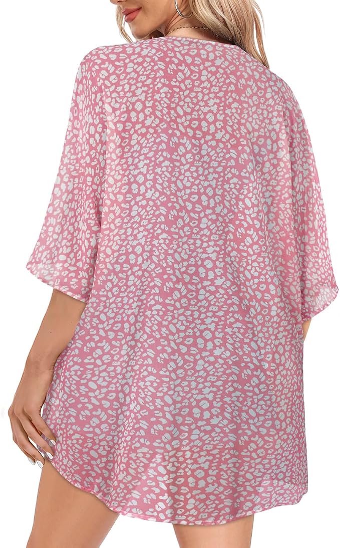Women Kimono Cardigans Summer Cover Up Hawaiian Shirts Floral Print Tops | ROSEMIA chiffon kimono open front cardigans, beach cover ups, daily casual tops, cruise outfits, summer resort wear